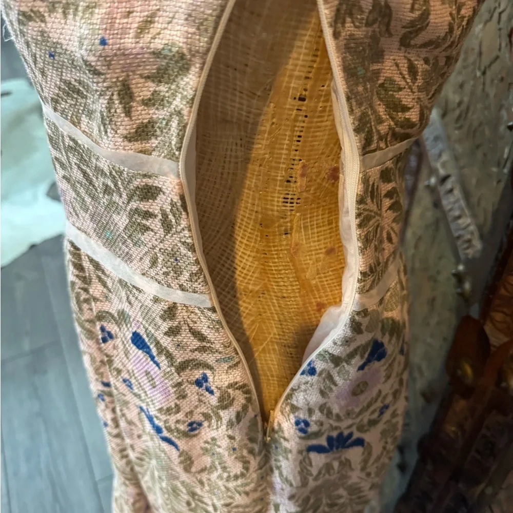 Tory Burch Cream Midi Dress with Blue and Pink Floral Embroidery 4 - Picture 7 of 11